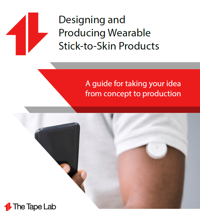 Man using wearable stick-to-skin product guide.