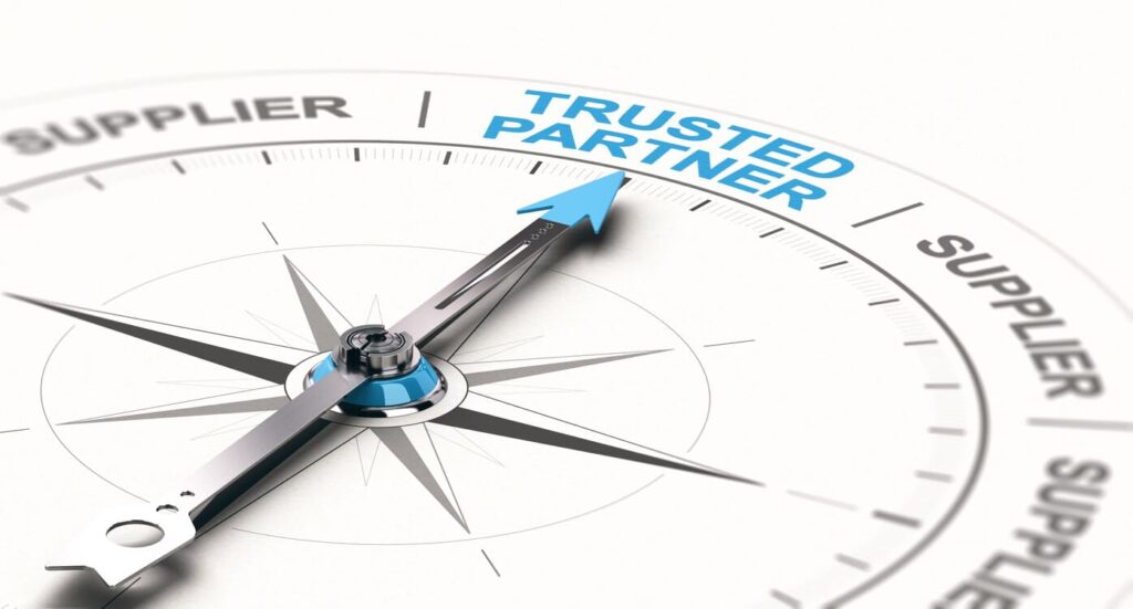 Compass pointing to a "trusted partner" text